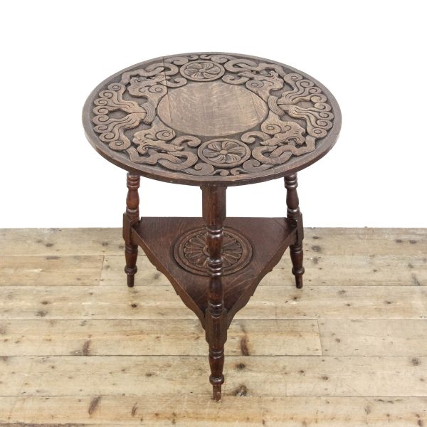 M-6498 Antique Early 20th Century Carved Oak Cricket Table (3)