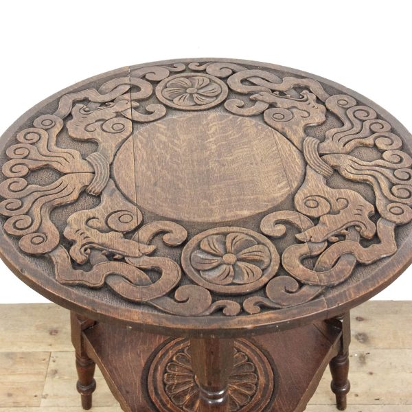 M-6498 Antique Early 20th Century Carved Oak Cricket Table (4)