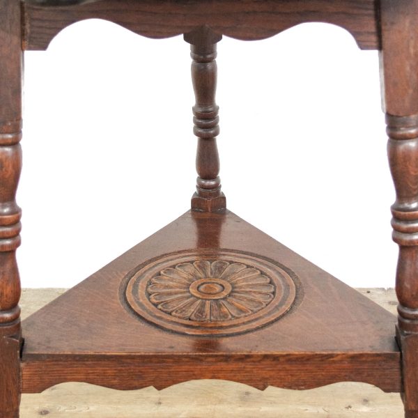 M-6498 Antique Early 20th Century Carved Oak Cricket Table (5)