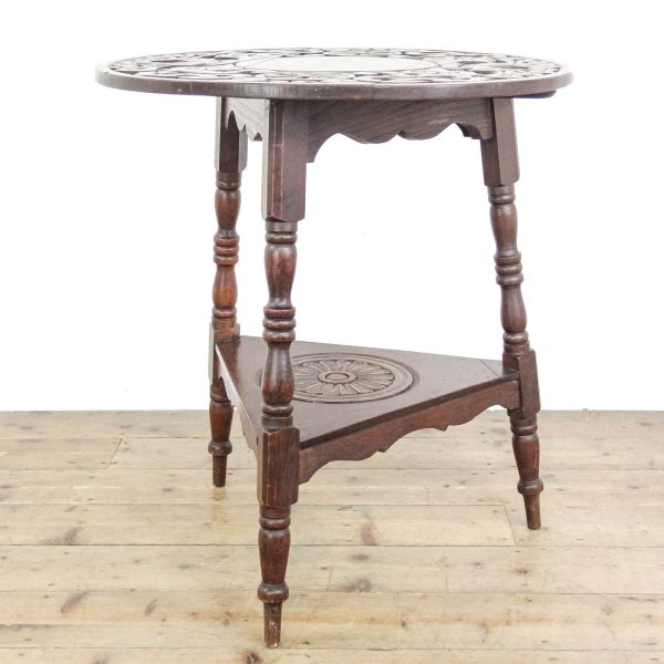 M-6498 Antique Early 20th Century Carved Oak Cricket Table (7)
