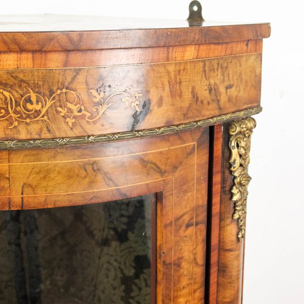 M-6474 Antique Victorian Inlaid Bow Front Corner Cupboard (1)