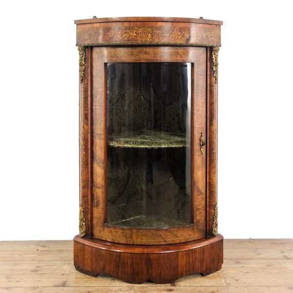 M-6474 Antique Victorian Inlaid Bow Front Corner Cupboard (2)