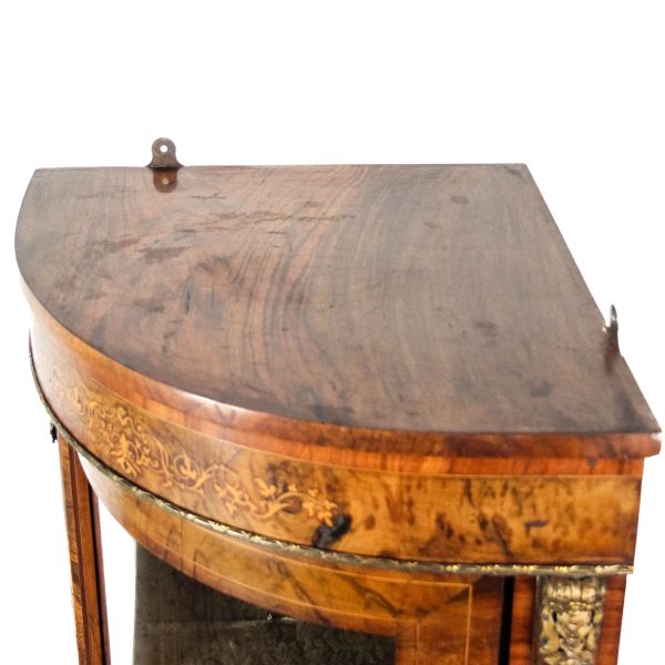 M-6474 Antique Victorian Inlaid Bow Front Corner Cupboard (7)