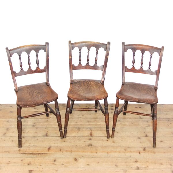 M-6517 Antique Victorian Set of Three Elm Farmhouse Chairs (1)