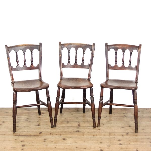 M-6517 Antique Victorian Set of Three Elm Farmhouse Chairs (2)