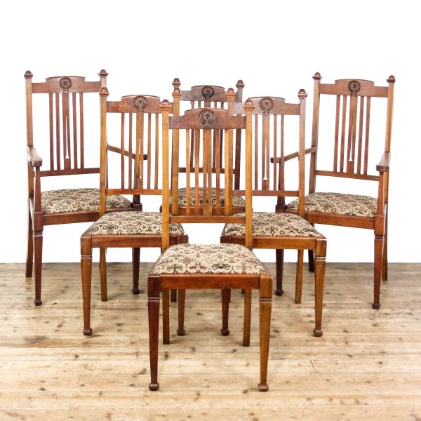 M-6436 Antique Set of Six Arts & Crafts Style Dining Chairs (2)