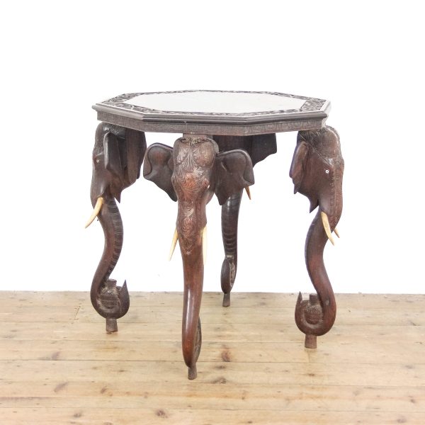 M-6518 Early 20th Century Carved Octagonal Elephant Table (1)