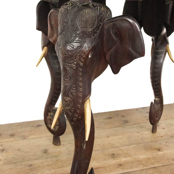 M-6518 Early 20th Century Carved Octagonal Elephant Table (4)