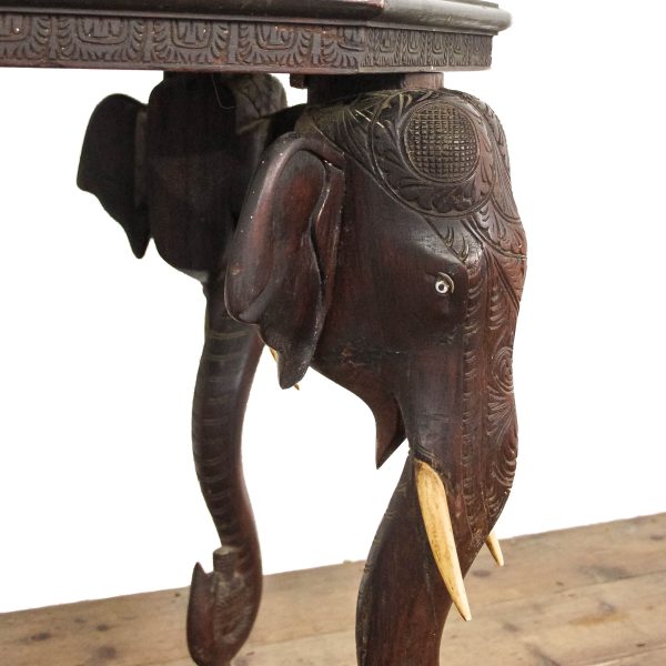 M-6518 Early 20th Century Carved Octagonal Elephant Table (5)
