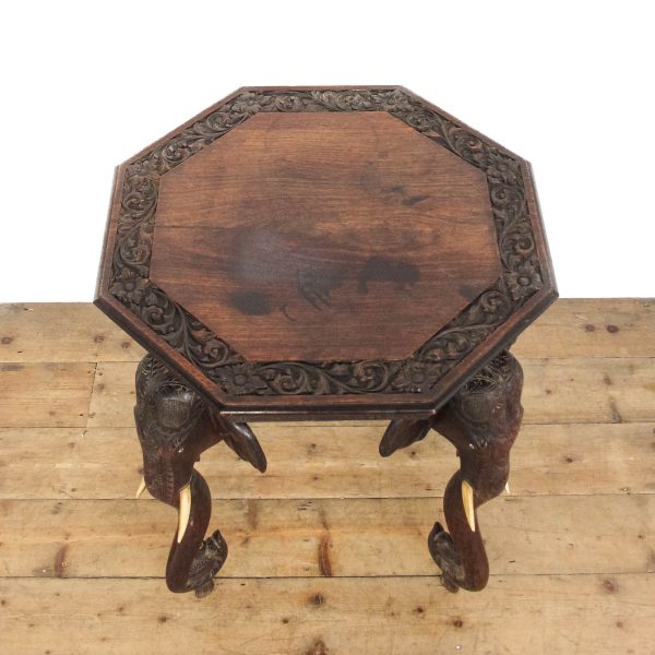 M-6518 Early 20th Century Carved Octagonal Elephant Table (6)