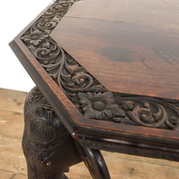 M-6518 Early 20th Century Carved Octagonal Elephant Table (7)