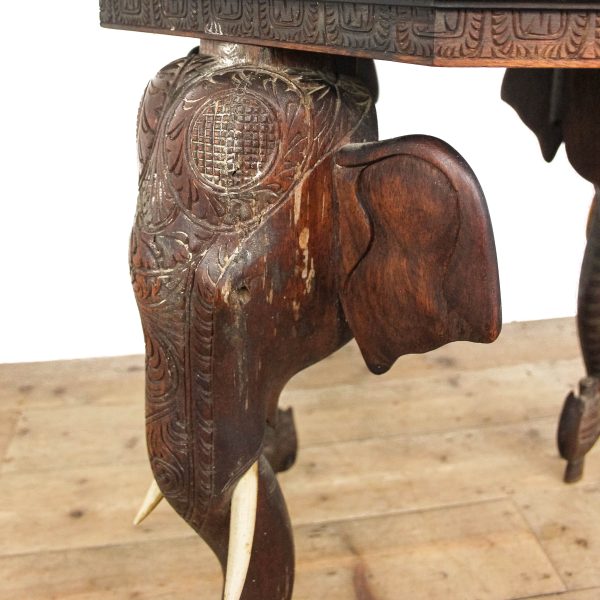 M-6518 Early 20th Century Carved Octagonal Elephant Table (9)