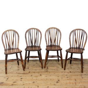 M-6529 Set of Four Antique Ash and Elm Farmhouse Kitchen Chairs (3)