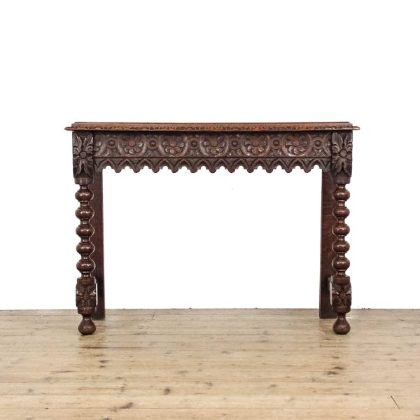 M-6546 Antique Victorian Carved Gothic Oak Side Table (2)