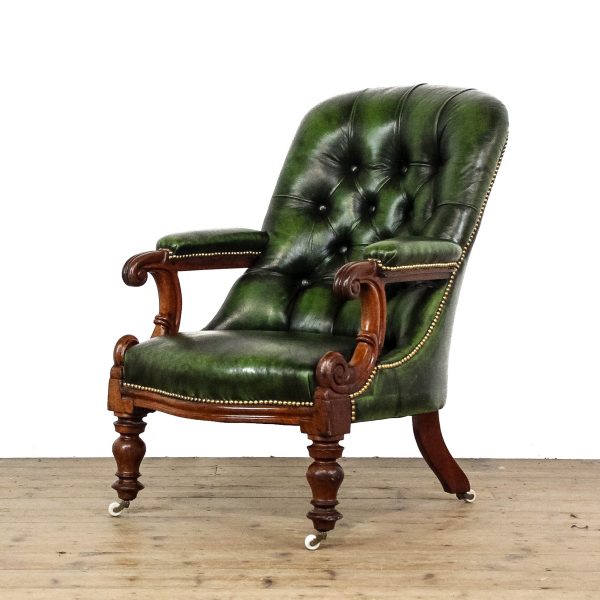 M-6576 Antique Green Leather Button Back Armchair (2)