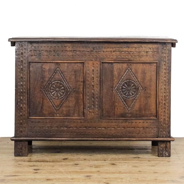 M-6579 Antique Carved Oak Coffer (2)