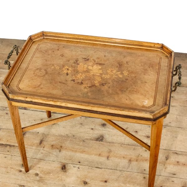 M-6645 Antique Marquetry Tray on Stand Side Table (11)
