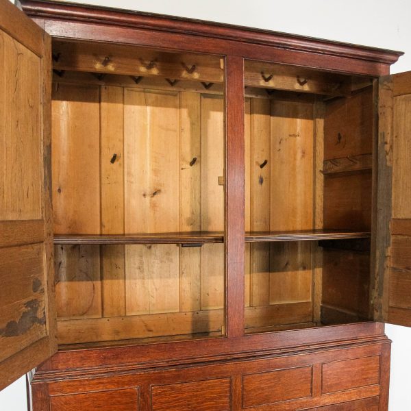 M-6653 Antique Large Oak Linen Press Cupboard (1)