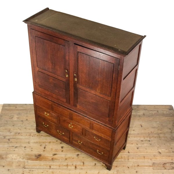 M-6653 Antique Large Oak Linen Press Cupboard (10)