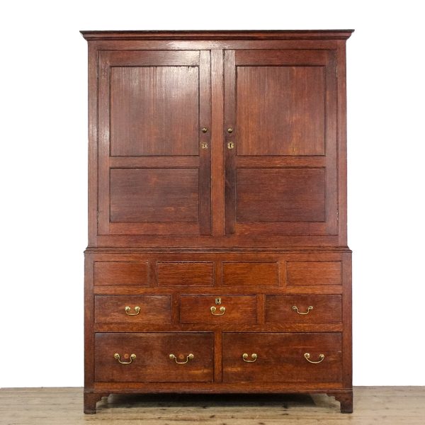 M-6653 Antique Large Oak Linen Press Cupboard (8)