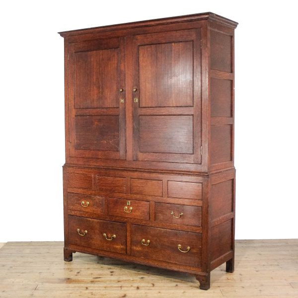 M-6653 Antique Large Oak Linen Press Cupboard (9)