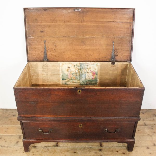 M-6662 Antique 18th Century Oak Coffer on Stand (15)