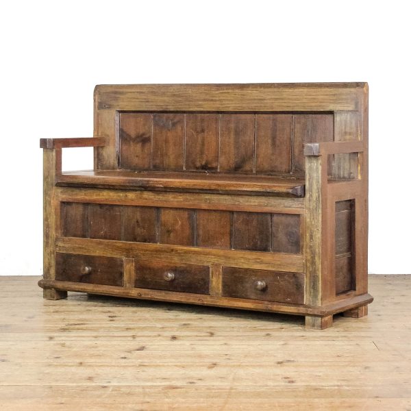 M-6680 Rustic Pine Settle with Drawers (4)