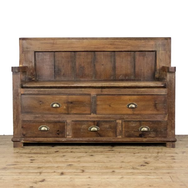 M-6682 Rustic Pine Settle Bench with Drawers (3)