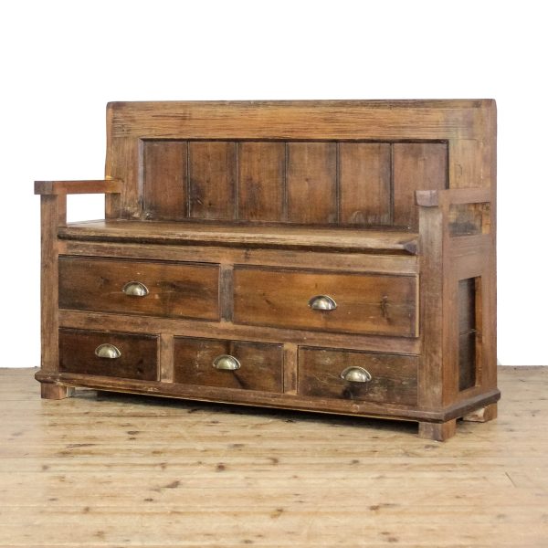 M-6682 Rustic Pine Settle Bench with Drawers (5)