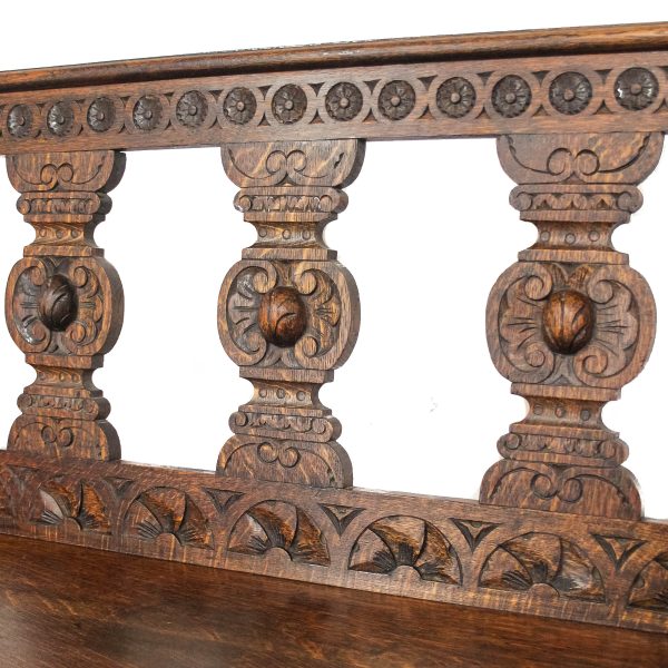 M-6692 Antique Victorian Carved Oak Hall Bench (11)
