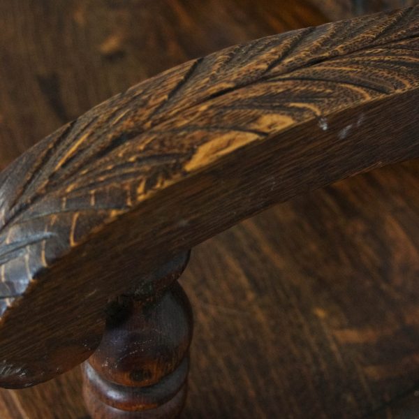 M-6692 Antique Victorian Carved Oak Hall Bench (2)