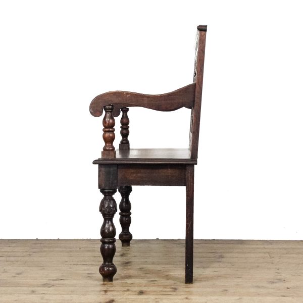 M-6692 Antique Victorian Carved Oak Hall Bench (6)