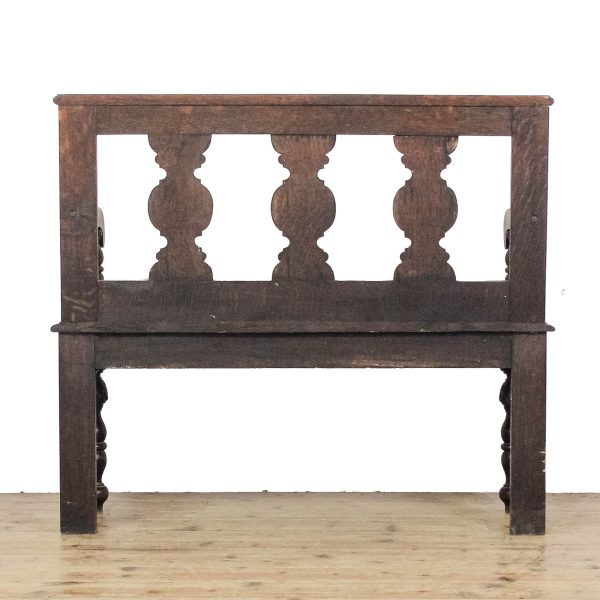 M-6692 Antique Victorian Carved Oak Hall Bench (7)