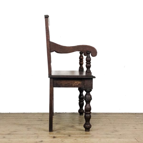 M-6692 Antique Victorian Carved Oak Hall Bench (8)
