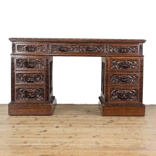 M-6708 Antique Carved Oak Green Man Writing Desk (4)