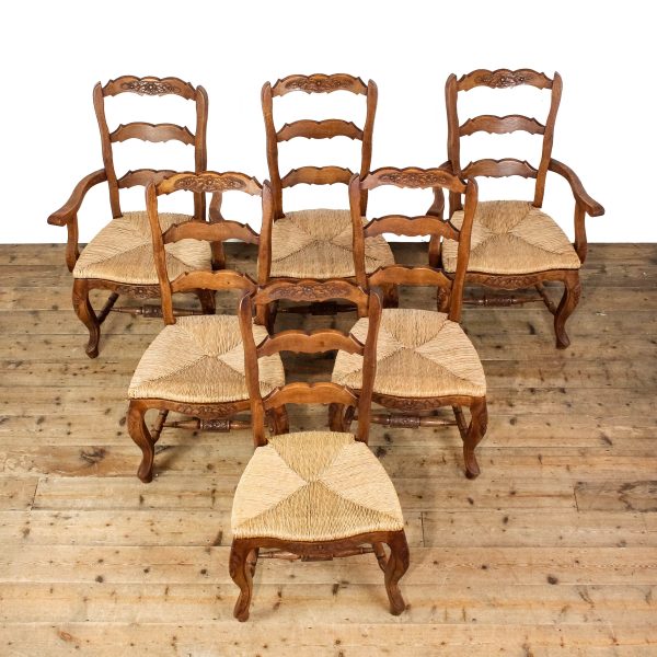 M-6585 Set of Six Oak Kitchen Chairs with Rush Seats (3)
