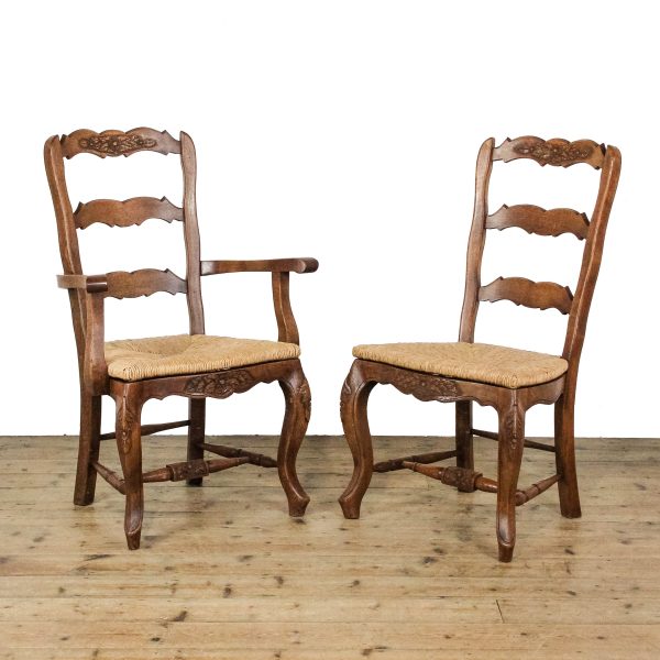 M-6585 Set of Six Oak Kitchen Chairs with Rush Seats (5)