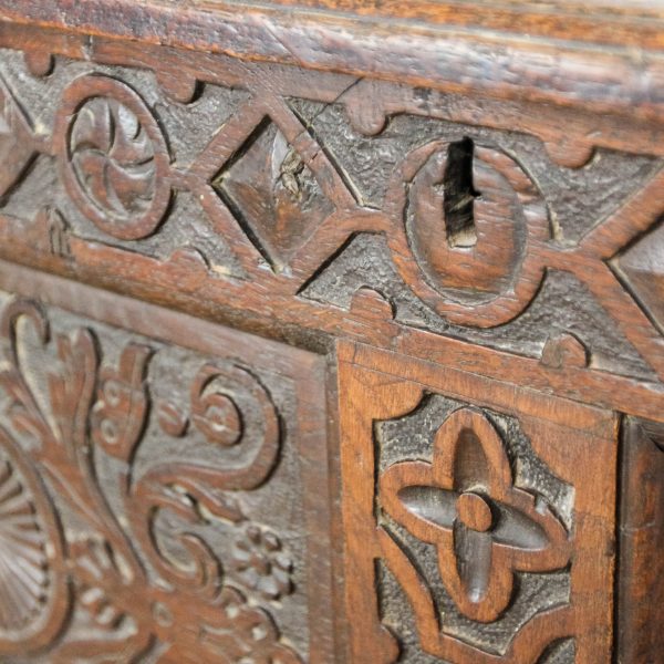 M-6777 Antique 19th Century Oak Carved Coffer (1)