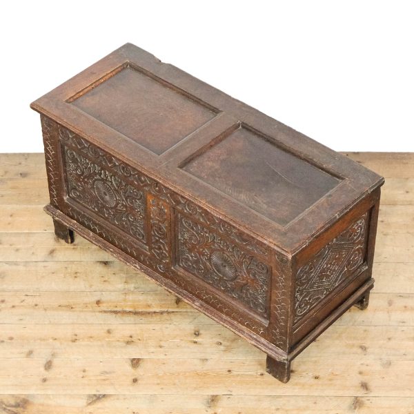 M-6777 Antique 19th Century Oak Carved Coffer (10)
