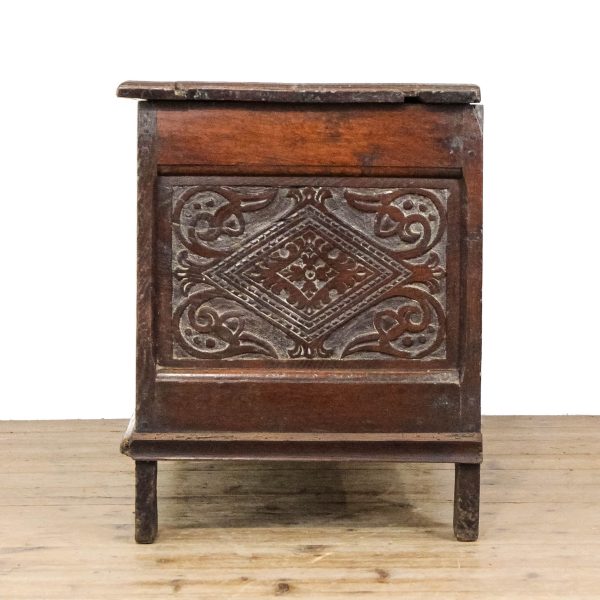 M-6777 Antique 19th Century Oak Carved Coffer (11)