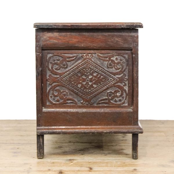 M-6777 Antique 19th Century Oak Carved Coffer (15)