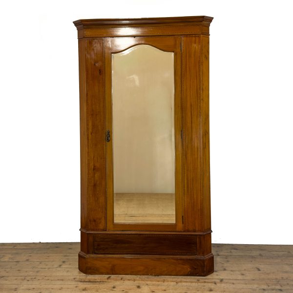 M-6807 Edwardian mahogany inlaid mirrored corner wardrobe (4)