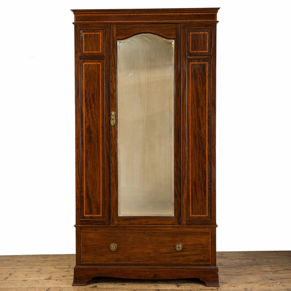 M-6808 Antique Edwardian Mahogany Mirrored Wardrobe