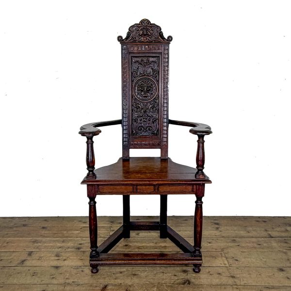 M-6876 Antique Carved Oak Elbow Chair (2)