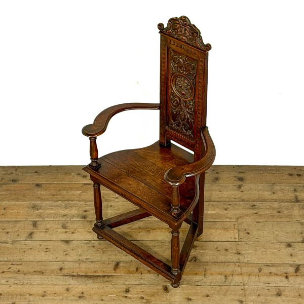 M-6876 Antique Carved Oak Elbow Chair (6)