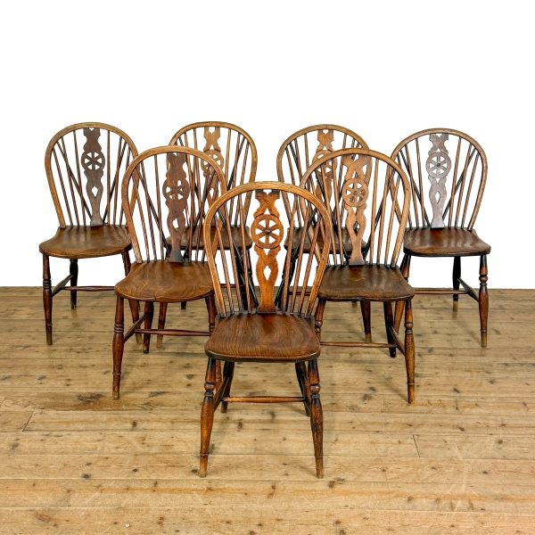 M-6875 Antique Set of Seven Wheelback Kitchen Chairs 1