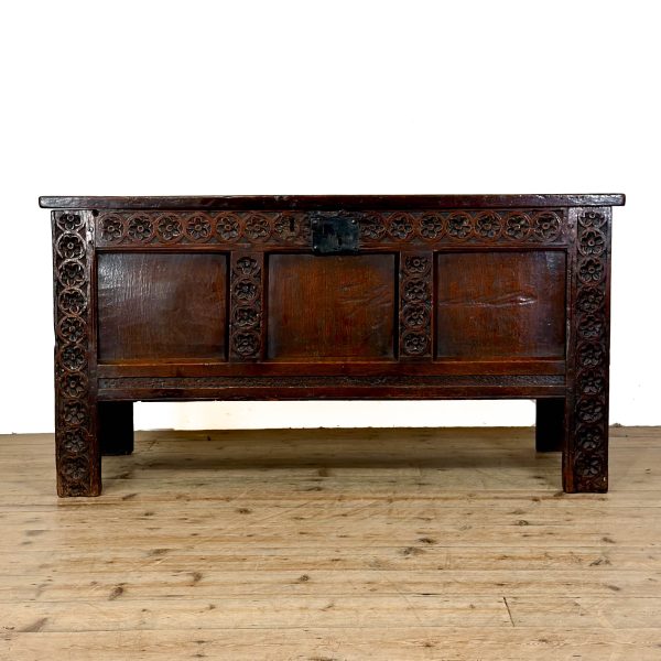 M-6870 Antique 18th Century Carved Oak Coffer