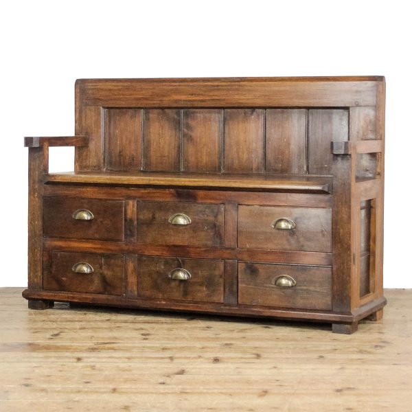 M-6681 Rustic Pine Settle Bench with Drawer (4)