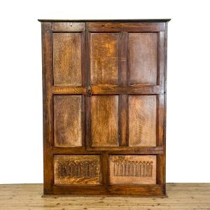 M-6772 Antique Oak Panelled Hall Cupboard (10)