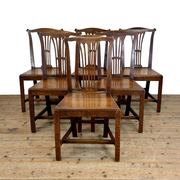 M-6848 Antique Set of Six Oak Dining Chairs (2)
